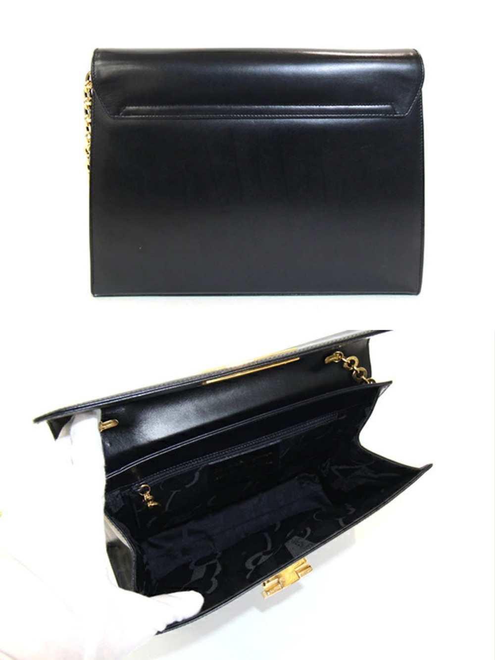 Salvatore Ferragamo Shoulder Bag Gancini Chain Black Leather Salvatore Black